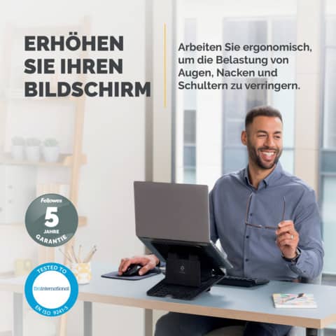 Supporto per laptop fino a 15'' Fellowes Breyta™ 8,2x35,4x30,4 cm regolabile nero 100016558